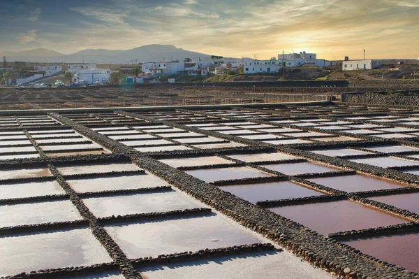 Traditional methods of sea salt production. Salinas del Carmen, Fuerteventura, Canary Islands, Spain