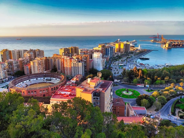 Malaga şehri Gibralfaro kalesinden görüldü, Malaga şehri, Endülüs, İspanya, Avrupa