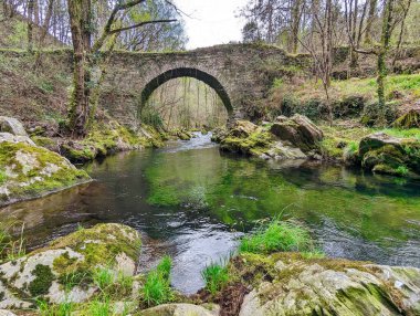 Villayon, Asturias, İspanya ve Avrupa 'daki Polea Nehri üzerindeki antik Roma köprüsü