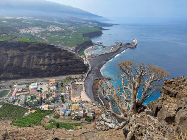 Tazacorte köyü ve plajı GR131 pistinden görüldü, La Palma Adası, Kanarya Adaları, İspanya, Avrupa