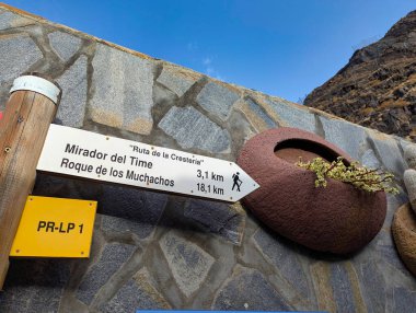 GR 131 track sign from Tazacorte to El Time and Roque de los Muchachos, La Palma island, Canary Islands, Spain clipart