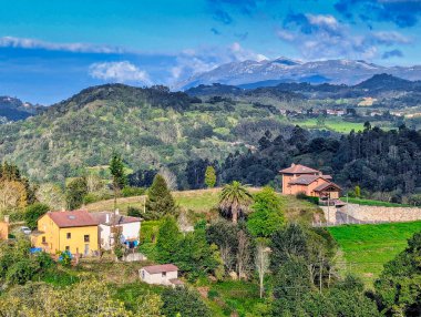 Cabranes municipality and Sierra del Sueve in background, Comarca de la Sidra, Asturias, Spain clipart