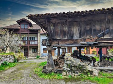 Espinareu or Espinaredo village is famous by its horreos, typical barns in Asturias, Pilona, Spain clipart