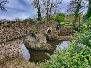 Roman bridge called Romanon bridge over Nora river, Pola de Siero, Asturias, Spain clipart