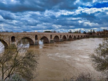 Douro nehri üzerindeki taş köprü. Zamora şehri, Kastilya-Leon, İspanya