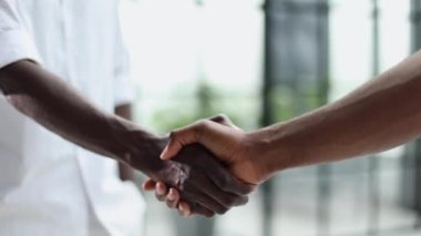 İki işadamı kutlama ortaklığı ve iş anlaşması konsepti için eşleriyle tokalaşıyor