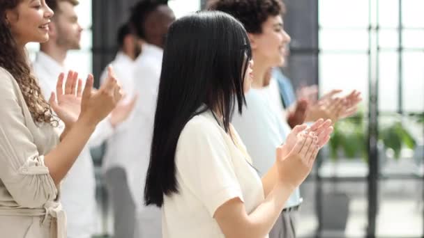 Multiethnic Businessmen Clapping Hands Looking Distance — Stock Video
