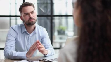 confident seeker broker speak to customer make business offer