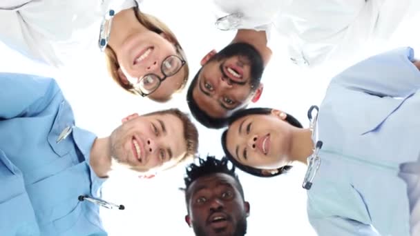 Large Diverse Multiethnic Medical Team Standing Grouped Circle — Stock video