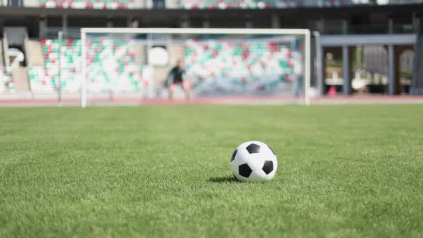 Νεαρός Ποδοσφαιριστής Βόλεϊ Την Μπάλα Στο Τέρμα — Αρχείο Βίντεο