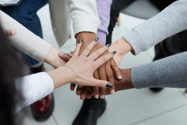 Close Business Team Sitting Holding Hands — Stock Photo, Image