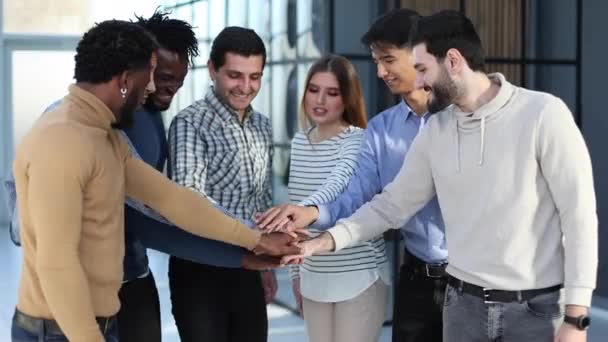 Büyük Işletme Ekibi Ofisteyken Ele Vererek Birlik Olduğunu Gösteriyor — Stok video