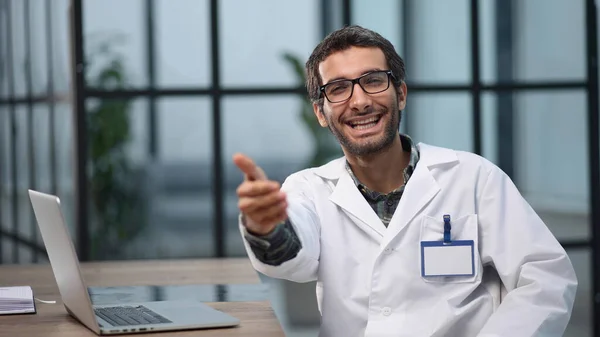 Friendly Male Doctor Open Hand Ready Hugging — Stock Photo, Image