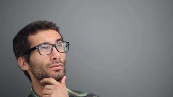 Surprised Man Eyeglasses Looking Side Shocked Guy — Stock Video