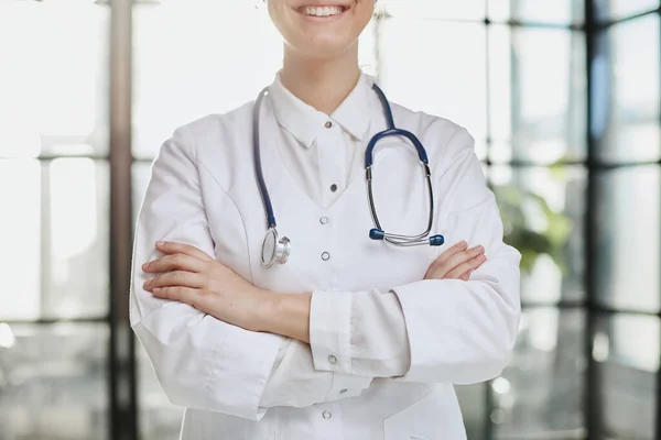Confident Female Doctor Posing Her Office — Stock Fotó