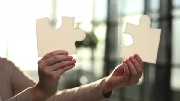 Zbliżenie Biznesmenów Łączenia Para Puzzle Układanki — Wideo stockowe