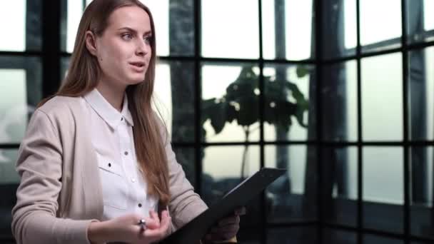 Beautiful Businesswoman Talking Job Applicant — Stock Video