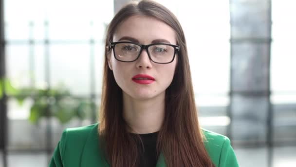 若い美しいビジネス女性コンサルタント カメラを見て労働者の肖像 — ストック動画