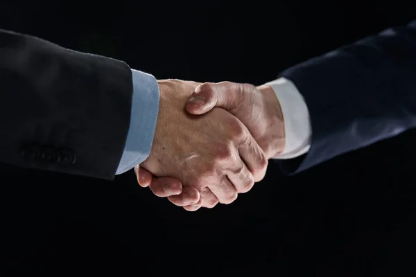 Confident Businessman Shaking Hands Black Background — Stock Photo, Image