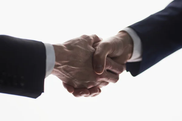 Два Бизнесмена Пожимают Друг Другу Руки Согласие Изолированное Изображение Белым — стоковое фото