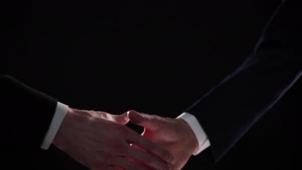 Рукостискання Рука Чорному Тлі Концепція Успіху — стокове відео