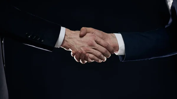 Handshake Hand Black Background Success Concept — Stock Photo, Image