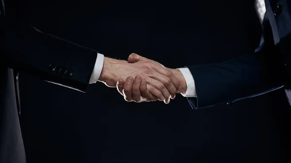 Handschlag Hand Auf Schwarzem Hintergrund Erfolgskonzept — Stockfoto