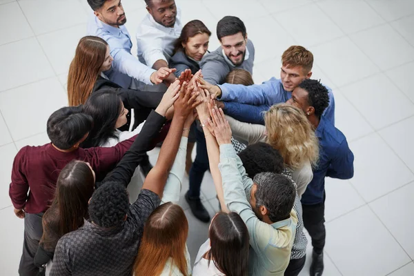 Narrow Banner Multiracial People Stack Hands Motivated Shared Business Success — Stock Photo, Image