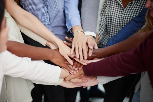 Teamwork Unity Concept Group Friends Put Hands Together Copy Space — Stock Photo, Image