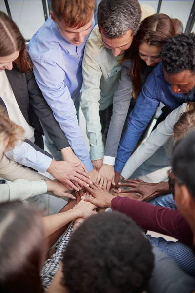 Multiethnic College Students Fold Hands Place — Stock Photo, Image