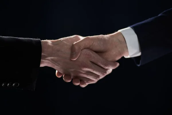 Handshake Hand Black Background Success Concept — Stock Photo, Image