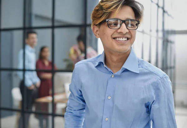 Male corporate leader ceo executive manager wearing glasses posing for business portra