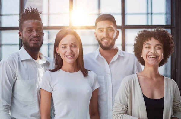 Portrait Successful Creative Business Team Looking Camera Smiling Diverse Business Stock Photo