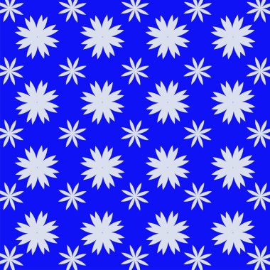 Mavi arka plan düz desenli tekrar eden beyaz çiçekler. Duvar kağıdı veya arkaplan için iyi kullanım