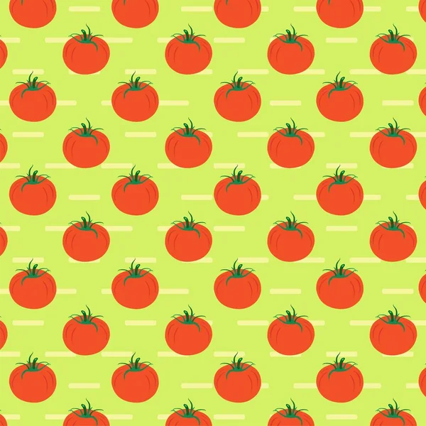 Repeated Red Tomatos Green Background Flat Pattern Vector Illustration Well — Stock Vector