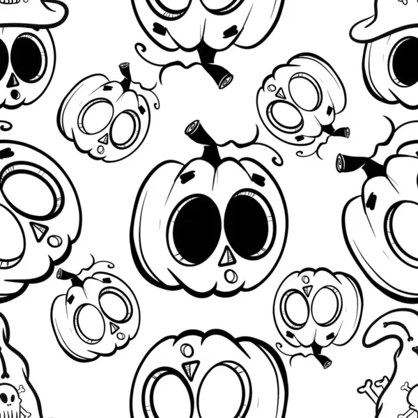 Doğrusal sanat kusursuz desen. Siyah beyaz çizgili balkabağı sanatı şaşırtıcıdır. Cadılar Bayramı için tek renkli çizimler. Beyaz arka plan. Tekstil deseni, ambalaj kağıdı deseni