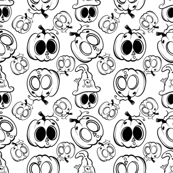 Doğrusal sanat kusursuz desen. Siyah beyaz çizgili balkabağı sanatı şaşırtıcıdır. Cadılar Bayramı için tek renkli çizimler. Beyaz arka plan. Tekstil deseni, ambalaj kağıdı deseni  