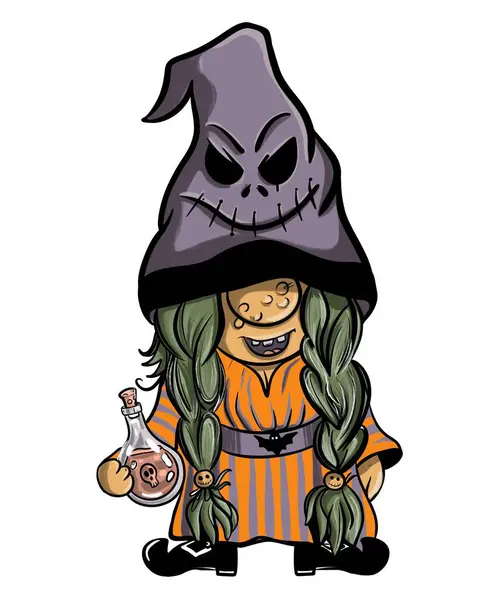  Cadılar Bayramı kostümlü bir vampirin içindeki bir cüce. Posterler, kartpostallar, kupalar üzerindeki baskılar için renk çizimi