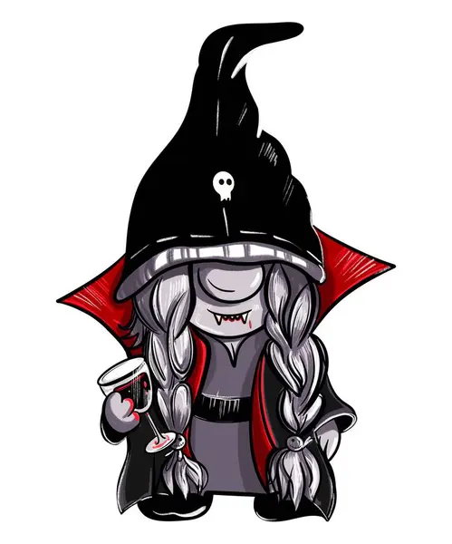  Cadılar Bayramı kostümlü bir vampirin içindeki bir cüce. Posterler, kartpostallar, kupalar üzerindeki baskılar için renk çizimi