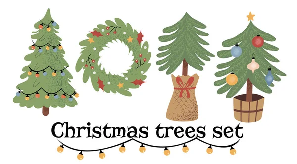 Handgezeichneter Weihnachtskranz Geschmückt Mit Misteln Beeren Und Sternen Isolierte Vektorillustration — Stockvektor