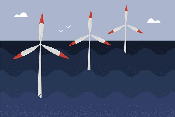 Paysages Marins Avec Éoliennes Debout Dans Eau Centrale Électrique Mer — Image vectorielle