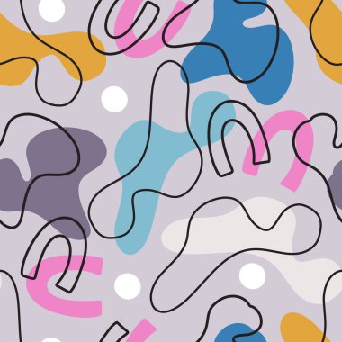 Hand drawn seamless vector pattern with random abstract organic shapes and lines