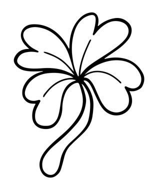 Hand drawn lucky four leaf clover in line style; bold outline. Isolated vector illustration