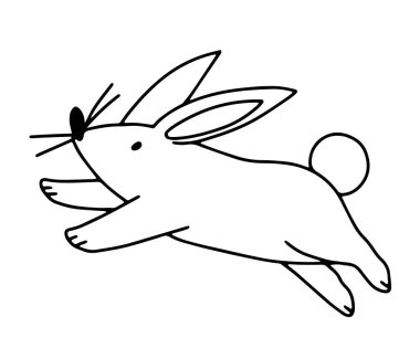 El çizimi atlama çizgisi şirin tavşan, çocuksu tasarım vektör çizimi