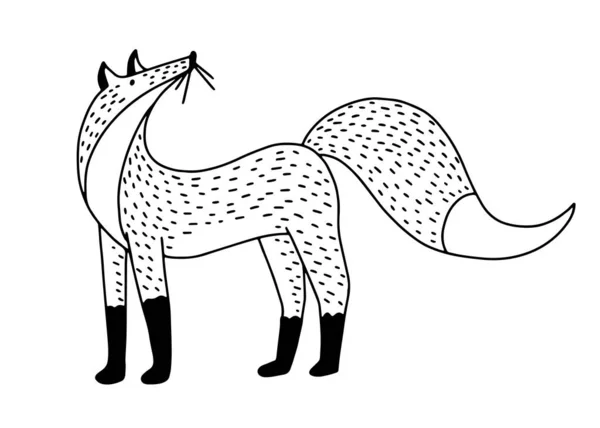 Hand Drawn Contour Line Cute Fox Childish Design Vector Illustration — Stock Vector