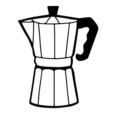 El yapımı moka kahve demliği dizayn edildi. Özetlenmiş izole vektör illüstrasyonu