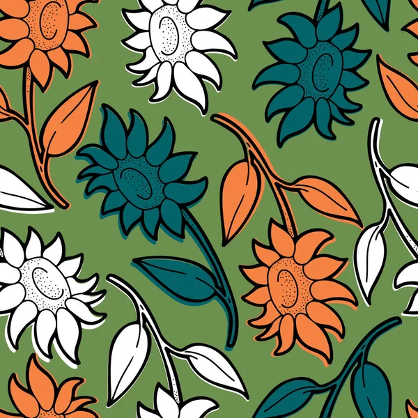 Handgezeichnete Vektor Nahtlose Muster Mit Umrissenen Sonnenblumen — Stockvektor