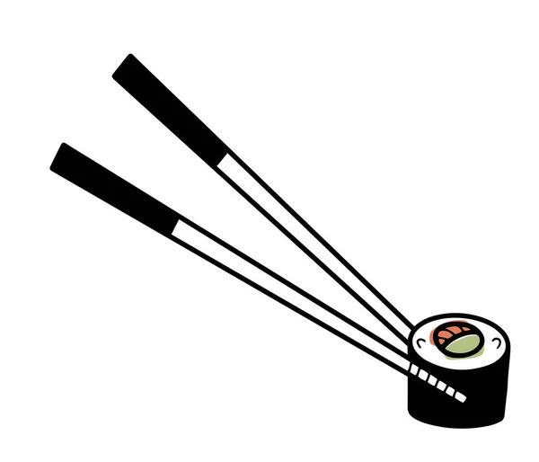 手绘寿司和筷子 线条设计日式烹饪 孤立的矢量画风涂鸦风格 — 图库矢量图片