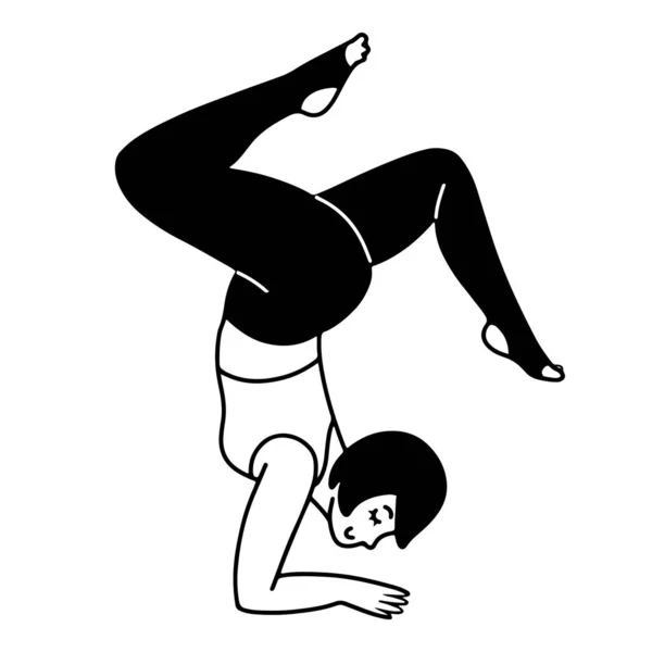 Handgetekend Cartoon Doodle Stijl Vrouw Doen Een Hand Stand Pose — Stockvector
