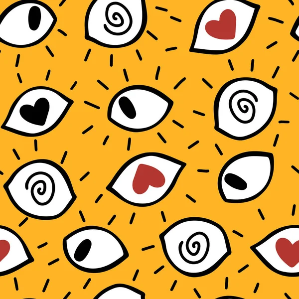 Hand Drawn Vector Seamless Pattern Quirky Funny Looking Eyes Conceptual — Stock Vector